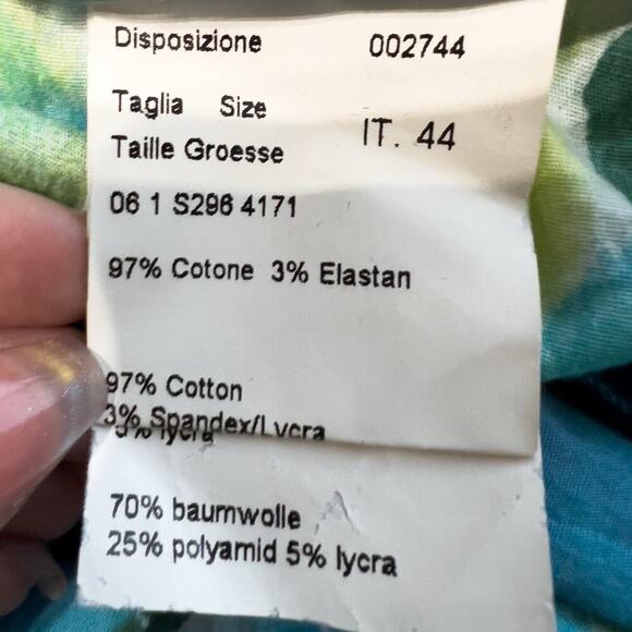 Piazza Sempione Skirt Sz 44 Large Blue Green Floral Ruffle Knee Y2K Cotton ZIp - Picture 7 of 8